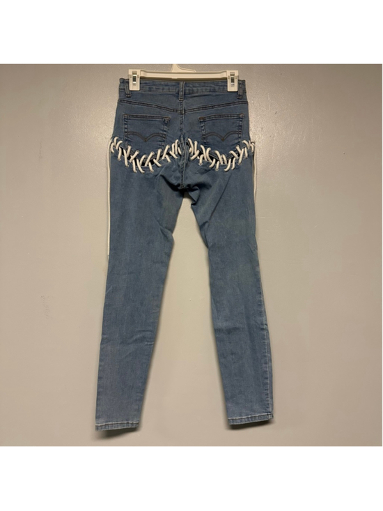 My Boo Denim - My Boo Blue Skinny Jeans White Lace-Up Detail Size small waist 15” inseam 30”